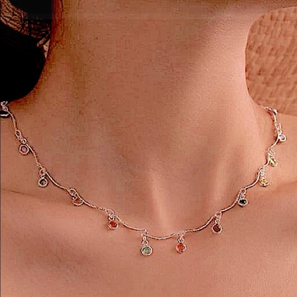 STERLING SILVER GEMSTONE DROP NECKLACE - Picture 3 of 8